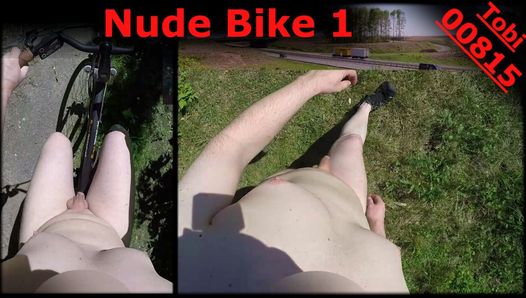Riding and strolling naked in public nature in daylight POV