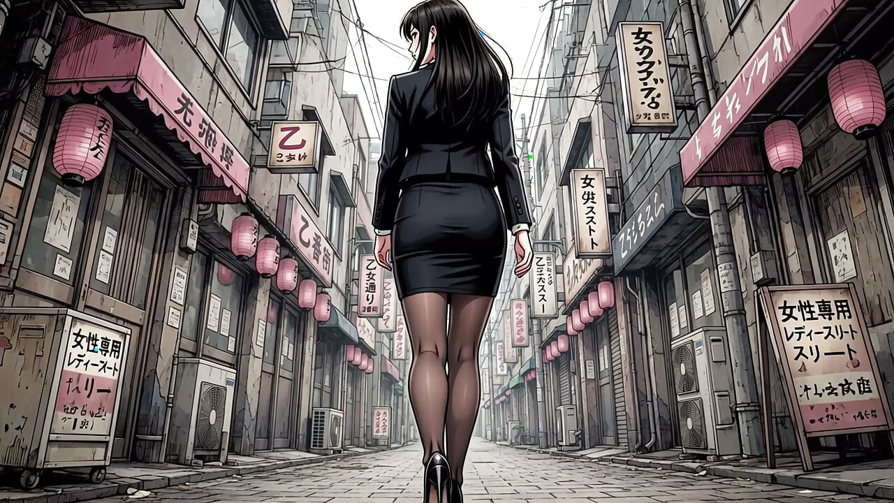 A young Japanese woman urinating in a men's restroom and on the street