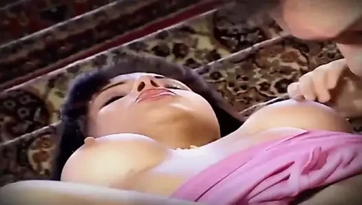Esmer genç kız merdivende genişliyor sert