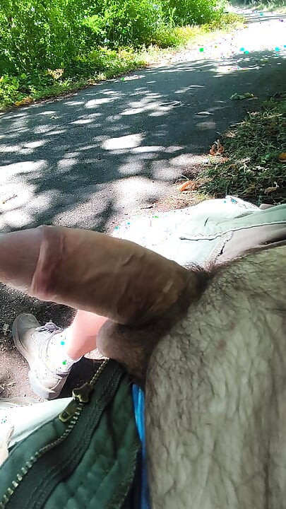 Solo masturbatie op een bankje in het bos