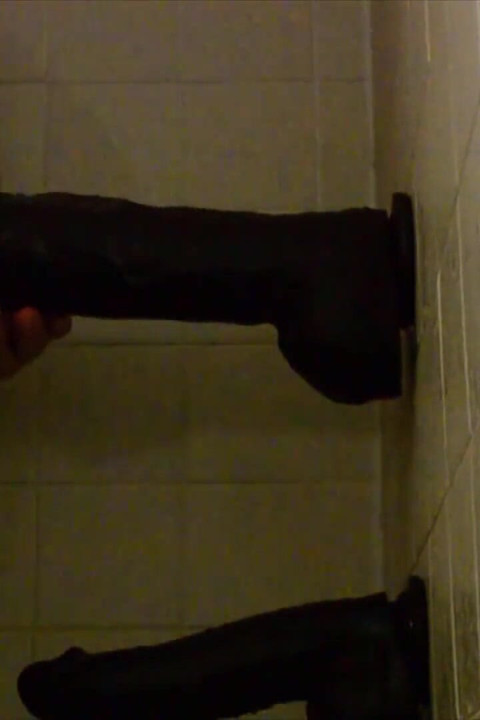 Giant Dildos in His Ass While Showering
