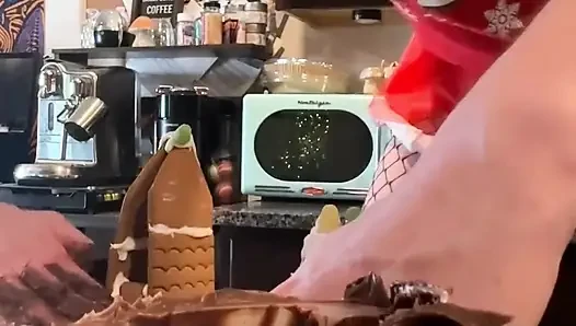 73 Giantess in 8-inch Heels Decorates a Gingerbread Village
