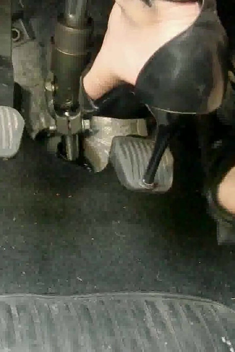 Sensual Pedal Pumping in Black Pattent High Heels on Barefeet