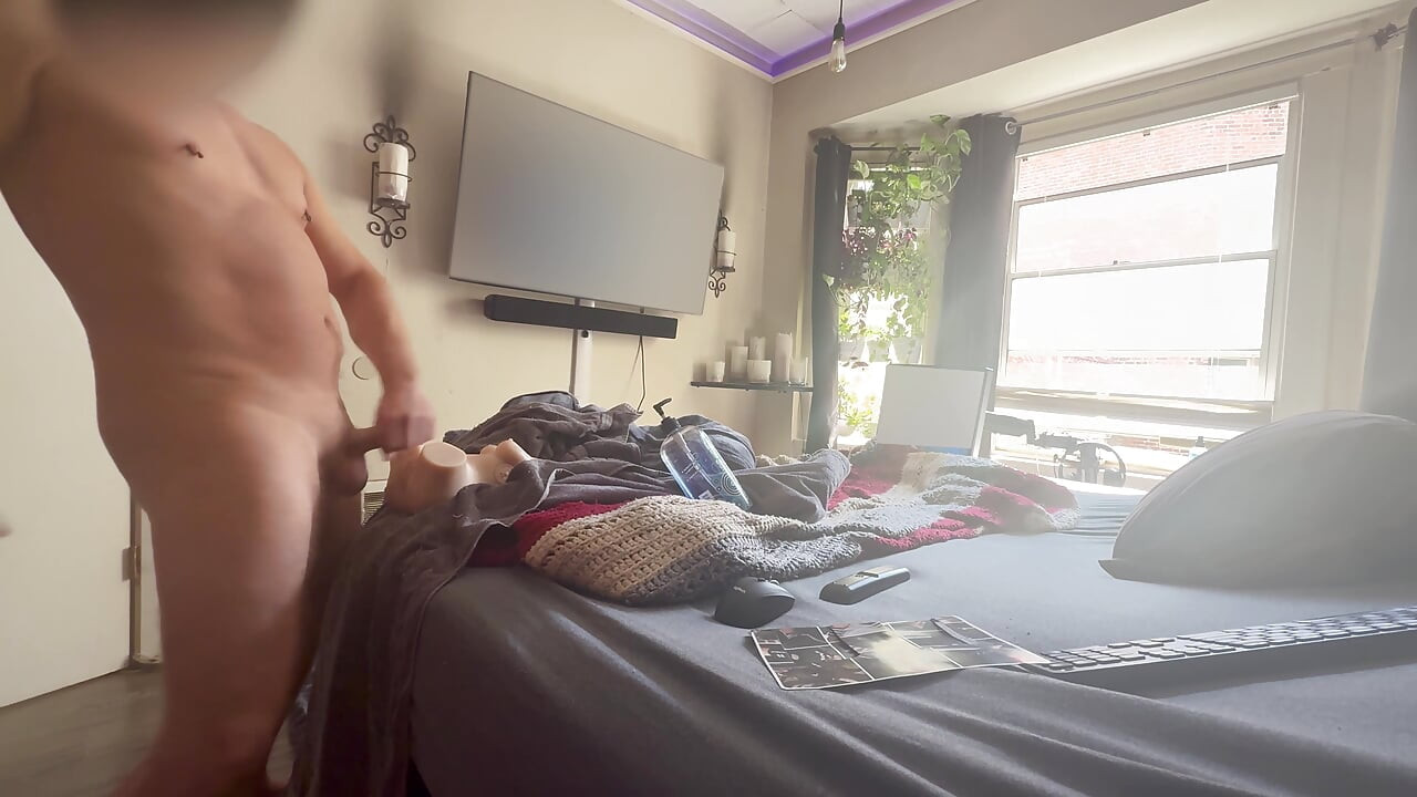 Stroking and fucking with the window open so anyone could watch!  CAUGHT AT THE END!