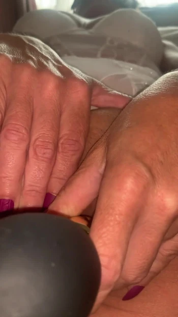 Captivating moment from "Close up of my Wife in white outfit and high heels starts to play before fucked with toy and"