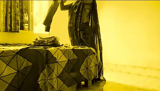 Young devar Fucks Hot Bhabi Sweet Tight Pussy When she is folding sarees at home.