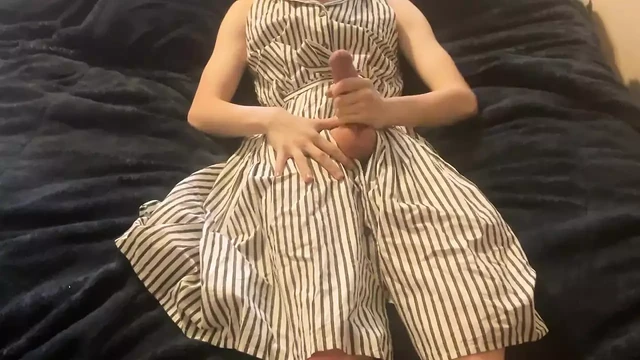 Shy femboy strokes his dick for you