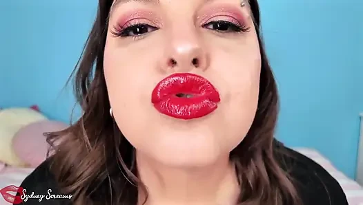 Forever Weak for My Lips - Seductress Sydney Screams Applies Red Lipstick Before Covering You with Her Lipstick Kiss Marks