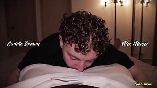 POV Twink Blowjob Cum Eating Nico Mucci Sucking Sweaty Daddy Camilo Brown's Big Uncut Cock