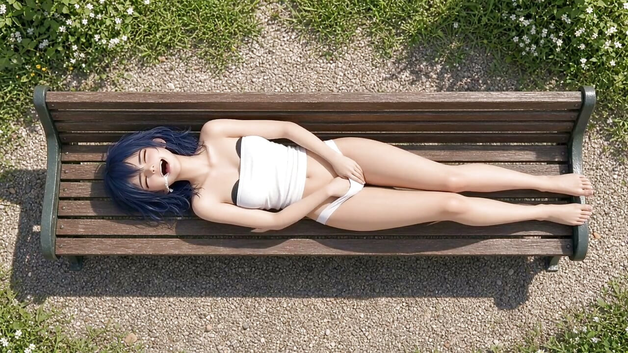 3d Anime workfreak, 5 million Views Special, blue haired Anime Girl in Public Parkbench gets fucked and masturbates