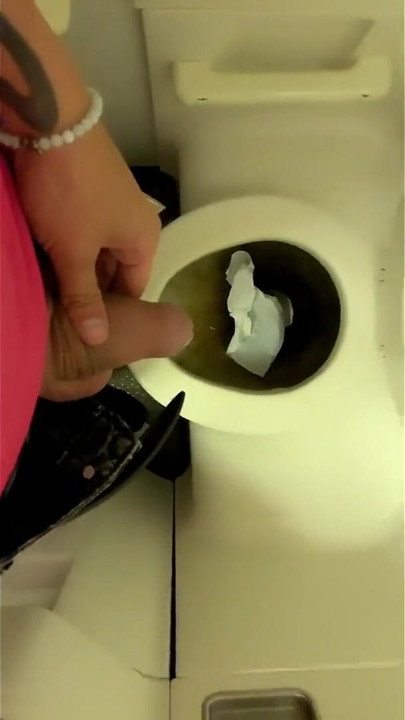 Teen Piss on the Airplane Toilet - Thick Soft Uncut Cock