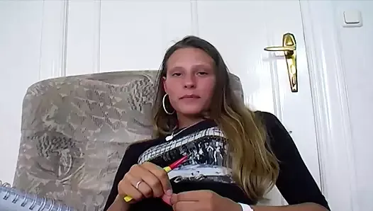 A sexy German teen with small tits having a great time with her sex toys