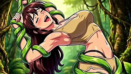 Explorer girl bound in teasing vines that give her  Bound in teasing vines that  intimate pleasure