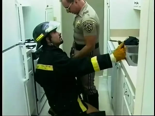 Wild handsome cop gives blowy with passion in the office