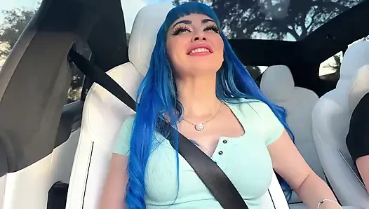 Fucking Jewelz Blue in a Tesla!