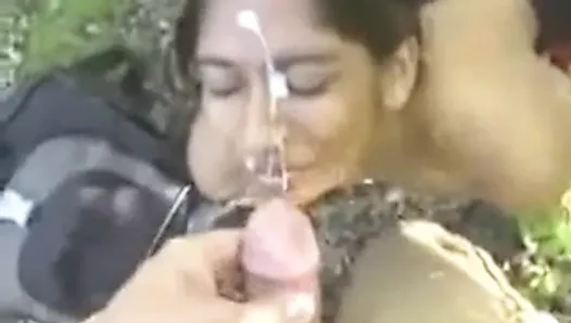 Indian NRI Girl doing HJ and getting Cum on her Face