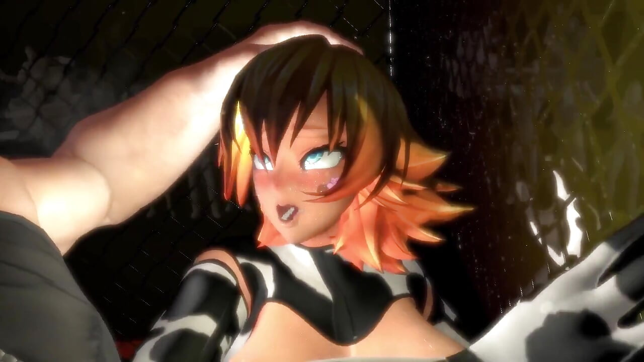 Anime-cowgirl hart gegen den käfig geritten