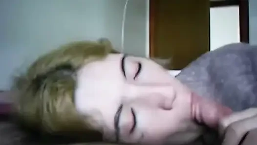 young blonde with sucks cock with love and gets a cumshot in the end