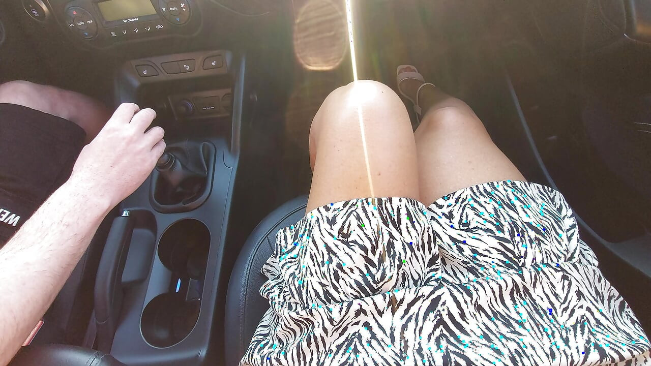 My wife shows off her beautiful legs in the car in the morning on the way to the office