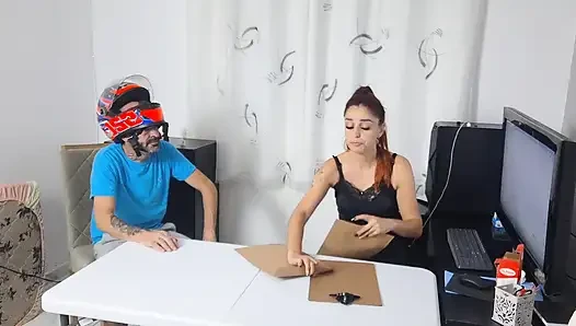 Secretary shows off to delivery man!