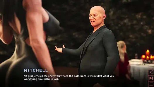 the synthetic milf masturbate and sucking a man in bathroom public