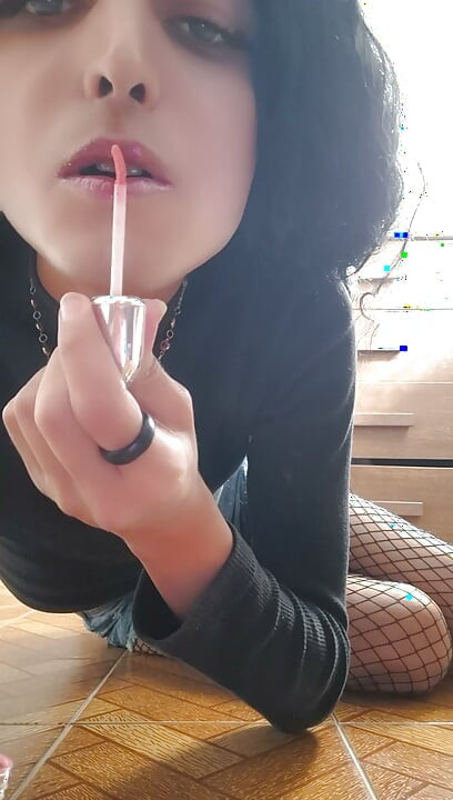 Shemale sucking deodorant wearing fishnet stockings