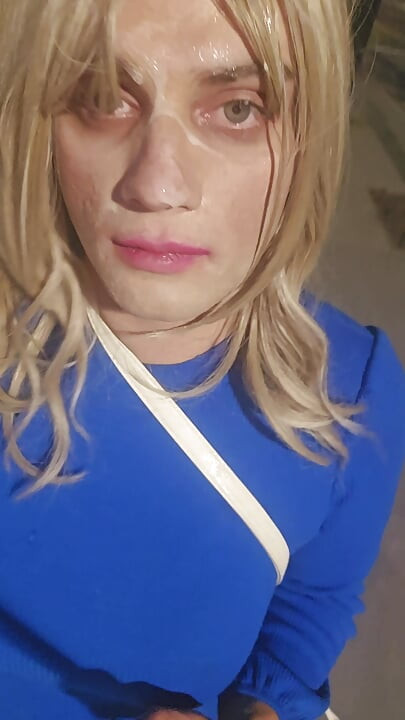 Sissy has to walk home with a huge load of cum of her face, humiliating cumwalk