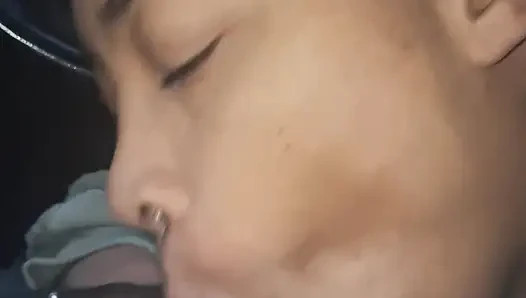 Petite Ebony Teen Blowjob in Car