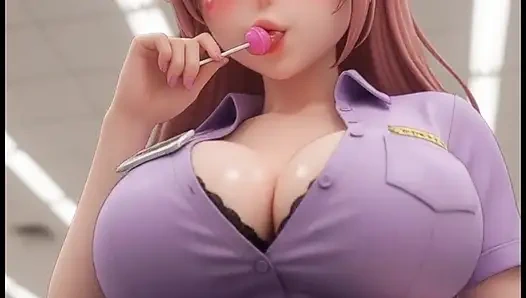 German hentai saleswoman with big boobs fucks and masturbates