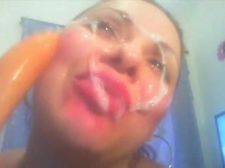 Dorothy gives the messiest BJ to her dildo