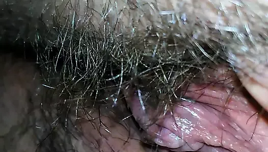 Old   hairy pussy close-up Milf