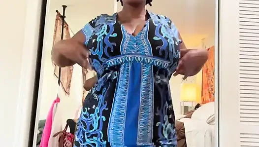 Chubby Ebony in Dress Showing Her Big Tits & Ass