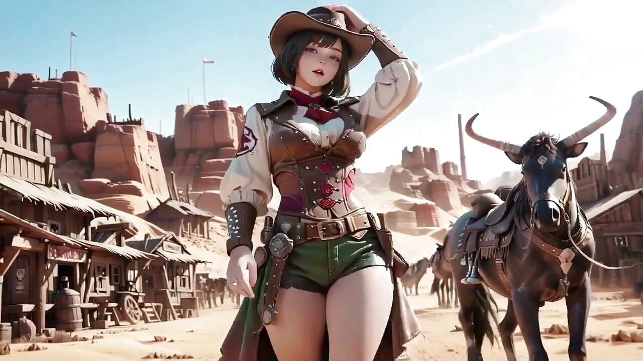 Wild West Cowgirl in Pure White! Taboo on All Fours, She's Topless and Drooling Over That Massive Prop.