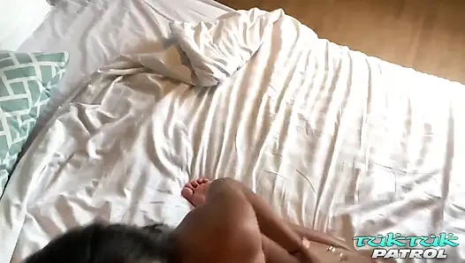 Tuk tuk patrol perky tit brace face Thai cutie gets heavy spunk facial