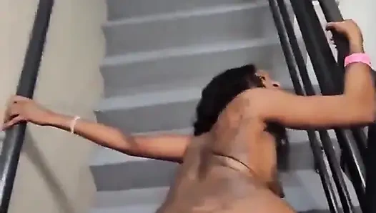 Fucking sexy black pussy by stairs bbc