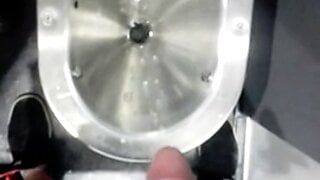 Huge cumshot in the toilet on the train