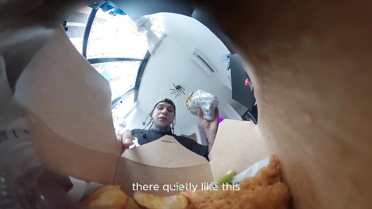 The Giant Allows the Tiny Human to Observe It Very Closely While It Eats