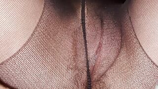 Jerk off instructions close up, in pantyhose