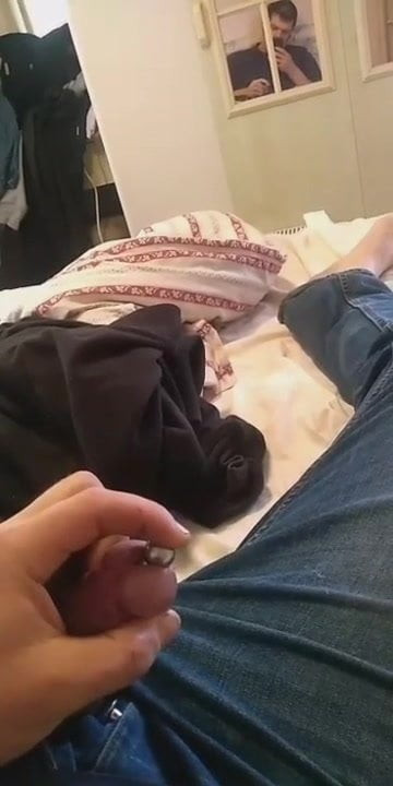 Inserting penis plug in to cock