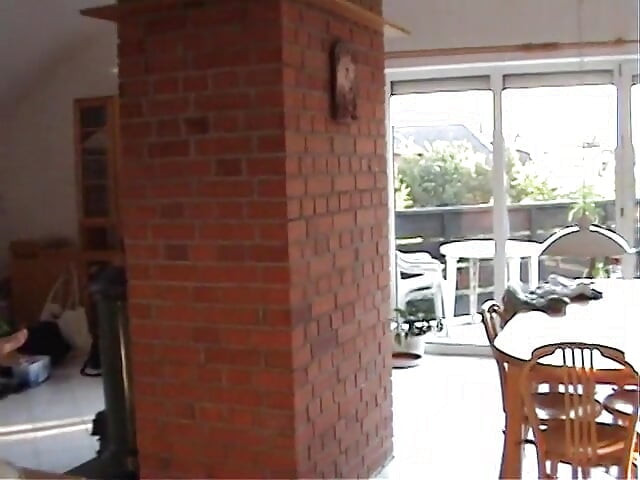 Skinny blonde girl fucking around the house