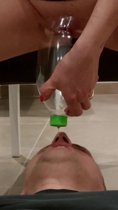Stunning moment from "His mouth is my toilet, his tongue is my toilet paper, daily pee swallowing, compilation"