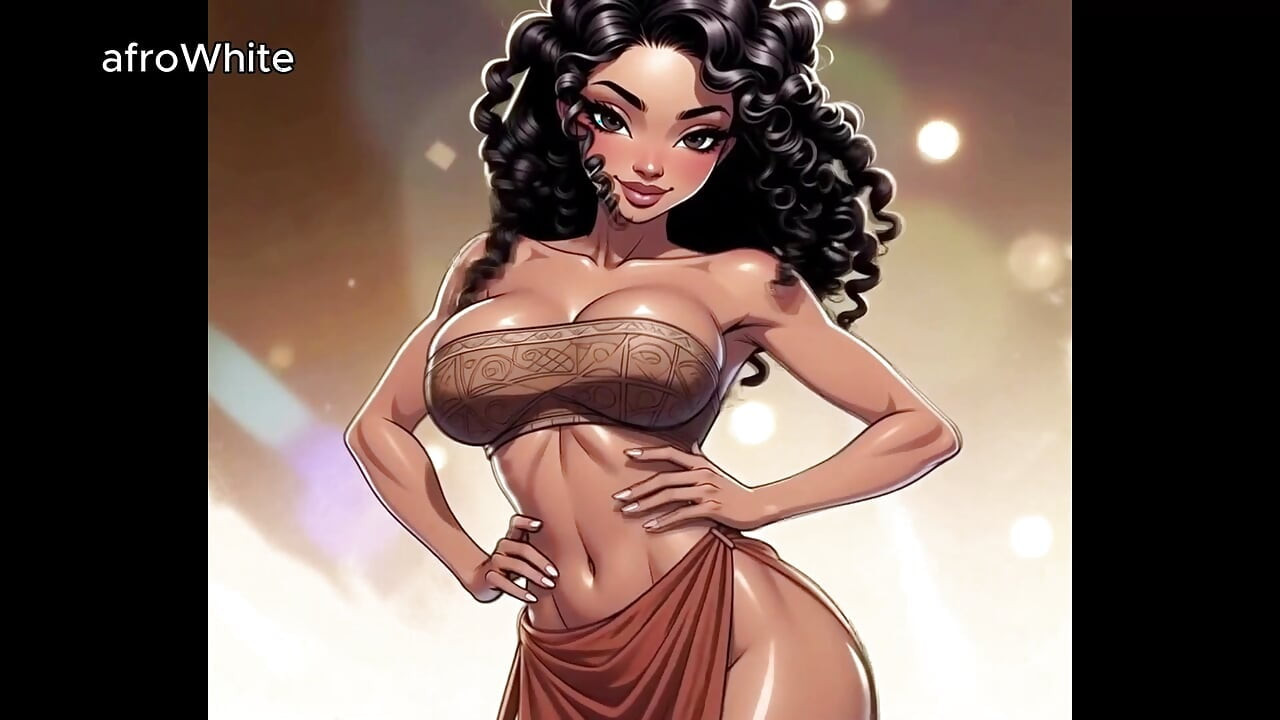 AI Generated - Hentai cartoon animated anime african american black ebony european trans goddess stripper fucks step sister raw