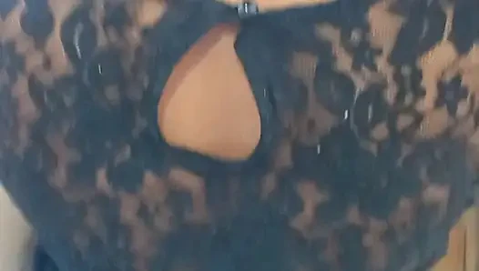 Black Slut Doggystyle and Blowjob White Man in Black Sexy Dress