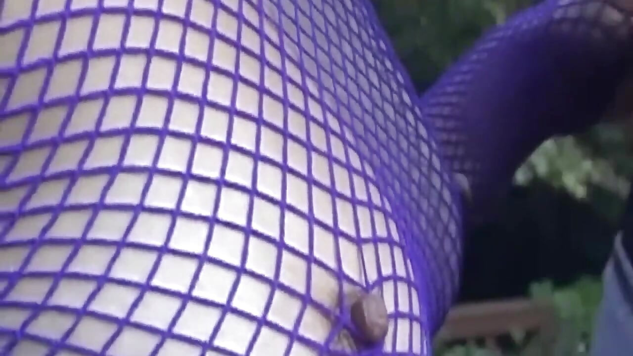MILF in Purple Fishnet Gets Hot Facial Cum