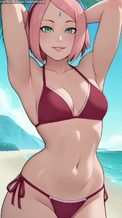 Sakura Haruno Bikini Beach Stretch