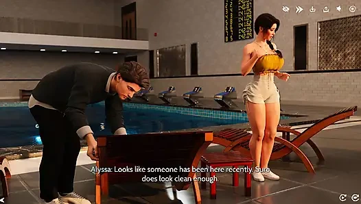 A Late Night Cleanup With Alyssia Leads to a Private Poolside Hookup (3D Gameplay)