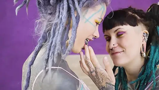 Tattooed Alternative Teens Share Cock in Hot FFM Threesome