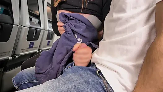 Public Cock Flashing in airplane - I made Stranger to Cum. Risky Handjob during flight