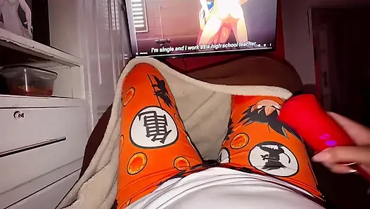 Watching anime with toy. Suck orgasm