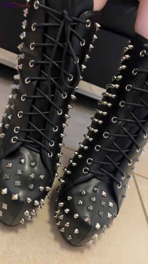 Painful CBT and Bootjob in Dangerous Spike High Heels - Shoejob, Ballbusting, CBT, Stomp, Trampling, Crush